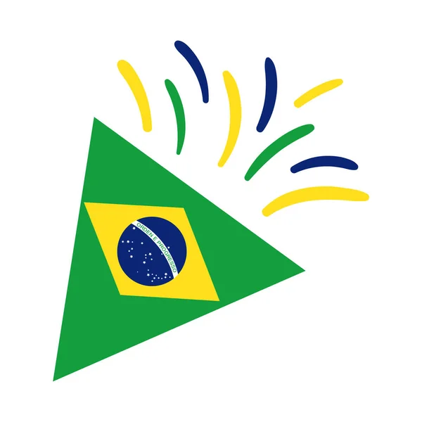 Bandiera brasiliana in cornetta partito icona in stile piatto — Vettoriale Stock