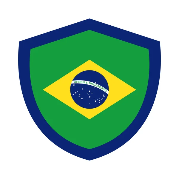 Brasilianische Flagge in Schild flache Stil-Ikone — Stockvektor