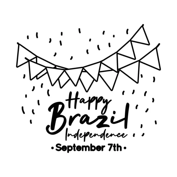 Feliz día de la independencia de Brasil tarjeta con guirnaldas estilo de línea — Archivo Imágenes Vectoriales