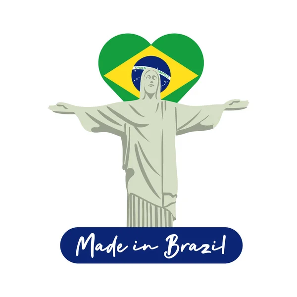 Feito no brasil bandeira com corcovade cristo —  Vetores de Stock