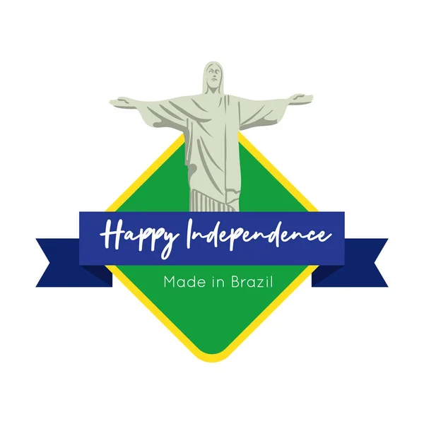 Feliz día de la independencia de Brasil tarjeta con corcovade Cristo estilo plano — Vector de stock