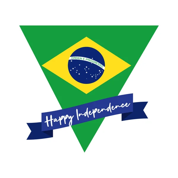 Feliz dia da independência cartão do brasil com bandeira em estilo plano triangular — Vetor de Stock