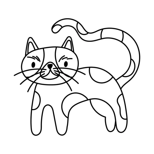 Lindo gato pequeño mascota línea estilo icono — Vector de stock