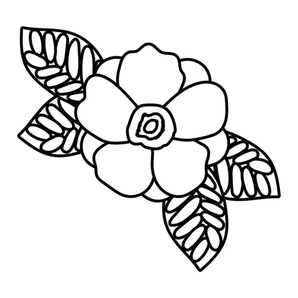 Hermosa flor y hojas icono de estilo de línea de jardín — Vector de stock