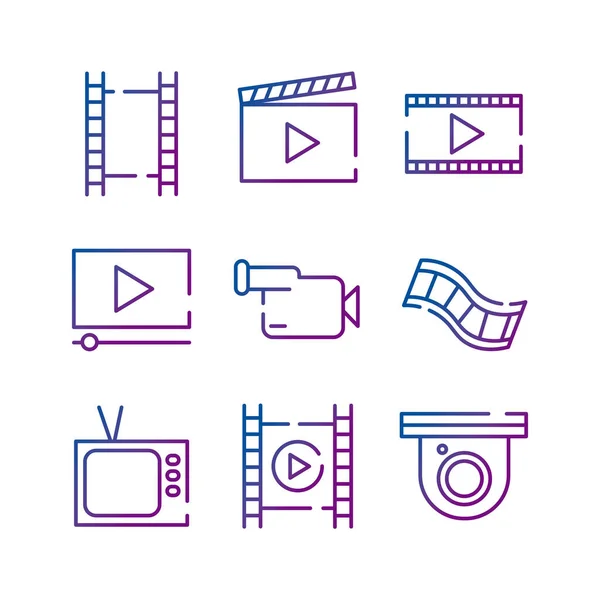 Bundel van video-inhoud gradiënt stijl pictogram — Stockvector