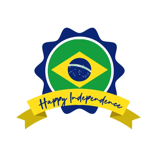 Feliz dia da independência cartão do brasil com bandeira e quadro de fita estilo plano — Vetor de Stock