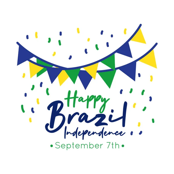 Feliz día de la independencia de Brasil tarjeta con guirnaldas de estilo plano — Vector de stock