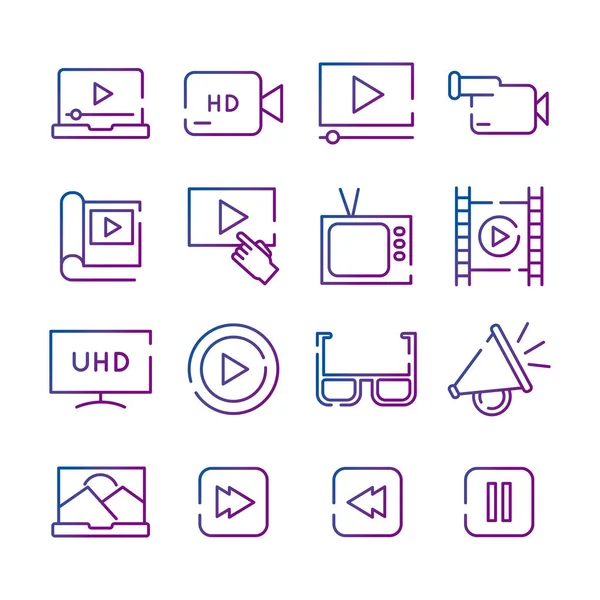 Paquete de contenido de vídeo gradiente icono de estilo — Vector de stock