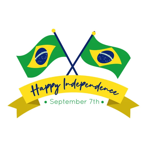 Feliz día de la independencia de Brasil tarjeta con banderas de estilo plano — Vector de stock