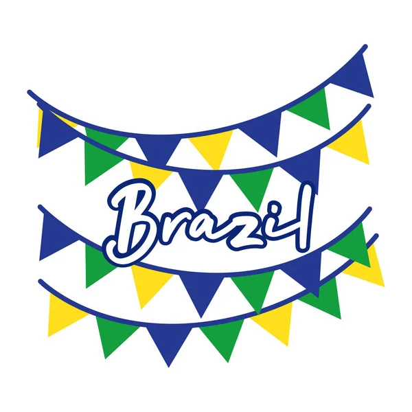 Drapeau brésilien en guirlandes suspendues icône de style plat — Image vectorielle