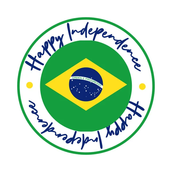 Feliz día de la independencia de Brasil tarjeta con sello de la bandera de estilo plano — Vector de stock