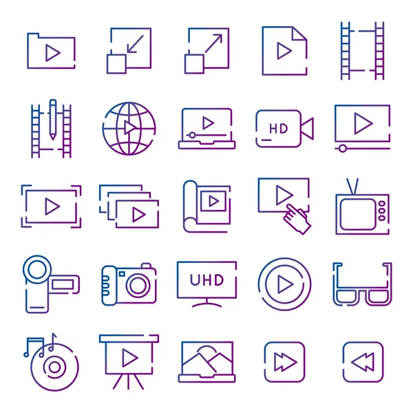 Bundle of video content gradient style icon — Stock Vector