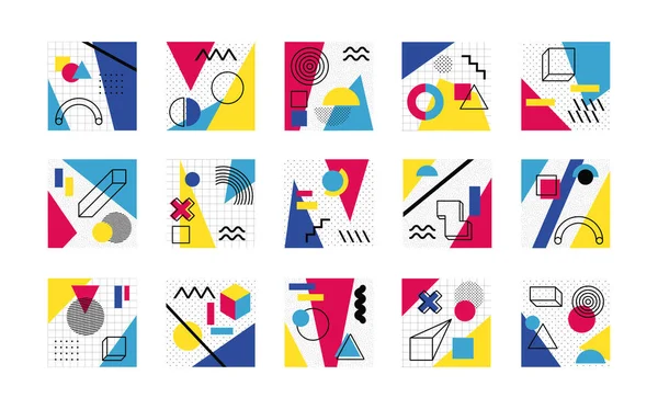 Pacote de cartazes abstratos com geometria de cores e figuras —  Vetores de Stock