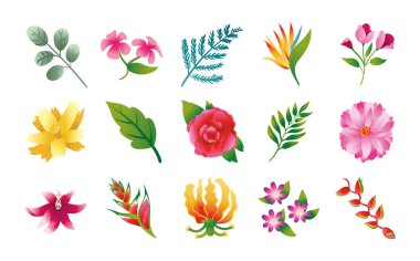 Bir demet güzel çiçek ve yaprak ikonu