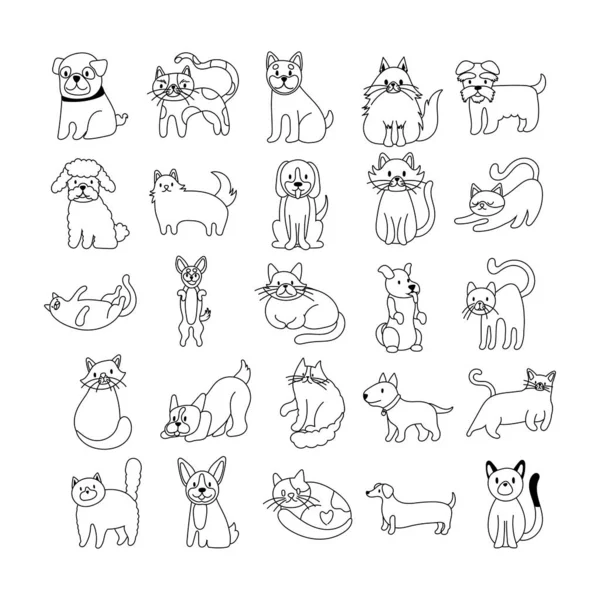 Bunt av katter och hundar set ikoner — Stock vektor