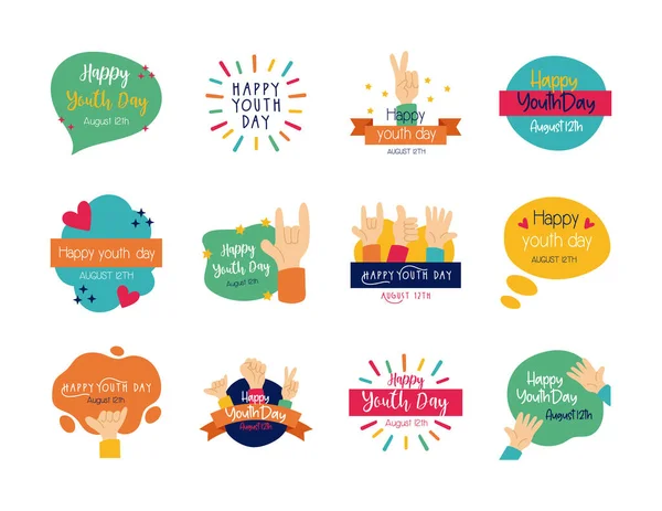 Happy youth day bundle of letterings — Stock Vector