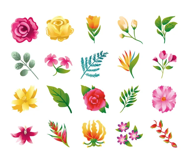 Bir demet güzel çiçek ve yaprak ikonu — Stok Vektör