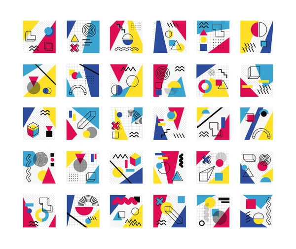 Δέσμη αφαιρετικών αφισών με γεωμετρικά χρώματα και σχήματα — Διανυσματικό Αρχείο