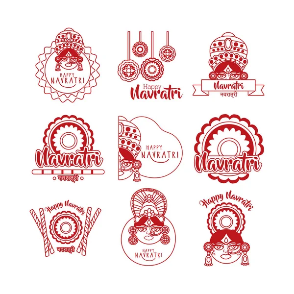 Bundle of happy navratri celebration set icons — Stock Vector