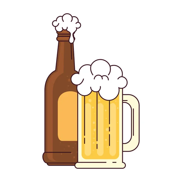 白底啤酒瓶和杯子 — 图库矢量图片