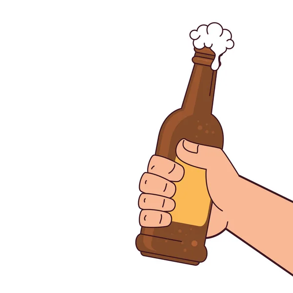 Hand holding a beer bottle, on white background — Stock Vector