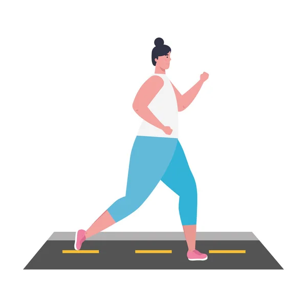 Mujer corriendo en la carretera, mujer en jogging ropa deportiva, atleta femenina sobre fondo blanco — Vector de stock