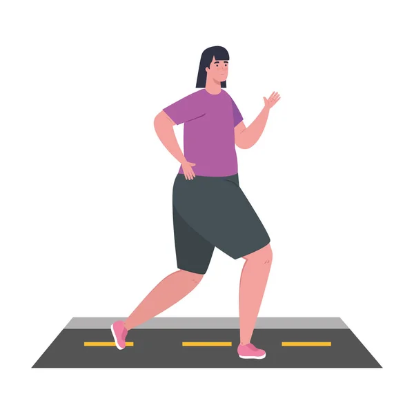 Γυναίκα τρέχει στην εθνική οδό, γυναίκα σε αθλητικά τζόκινγκ, γυναίκα αθλητής σε λευκό φόντο — Διανυσματικό Αρχείο