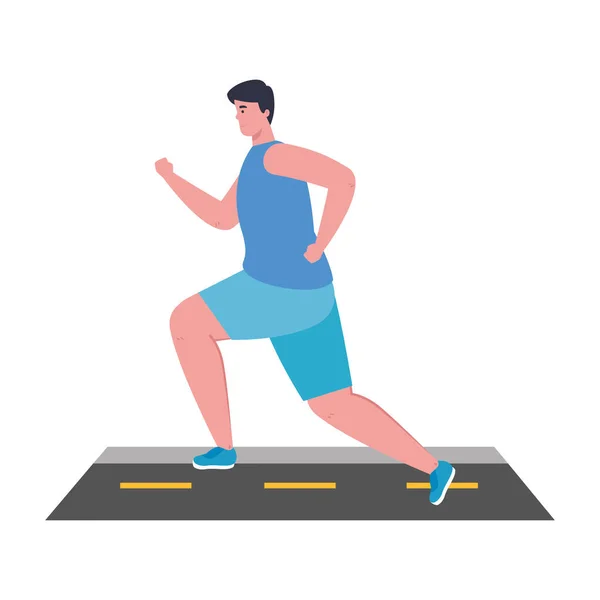 Homem correndo na estrada, homem em sportswear jogging, atleta masculino no fundo branco — Vetor de Stock