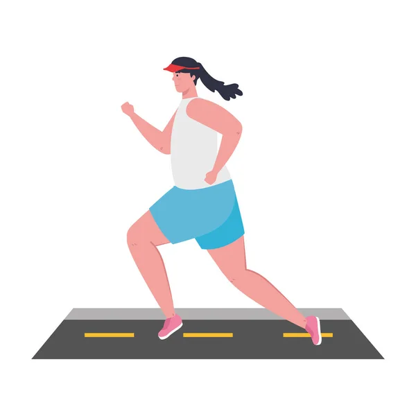 Mujer corriendo en la carretera, mujer en jogging ropa deportiva, atleta femenina sobre fondo blanco — Vector de stock