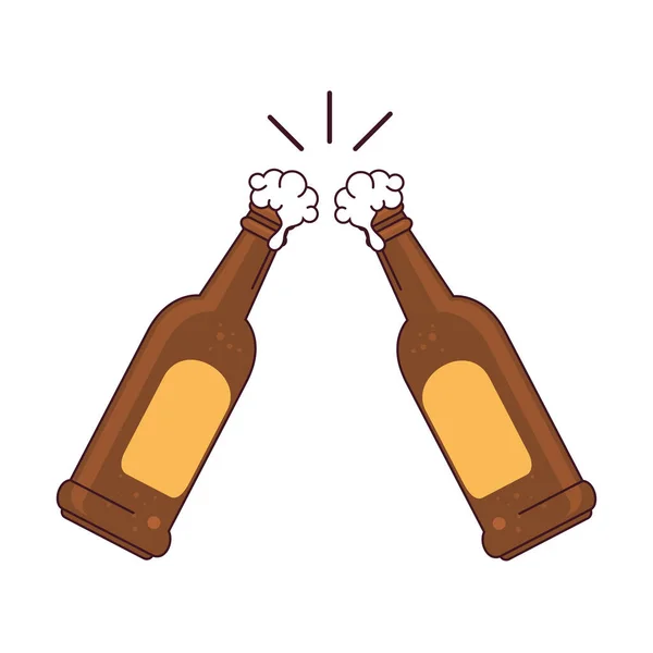 Botellas de cerveza, vítores, sobre fondo blanco — Vector de stock