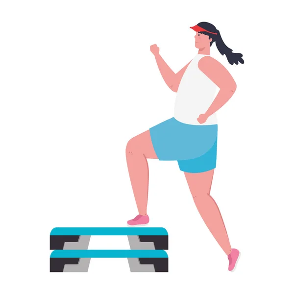 Jeune femme en vêtements de sport, entraînement sportif sur plaffe étape — Image vectorielle