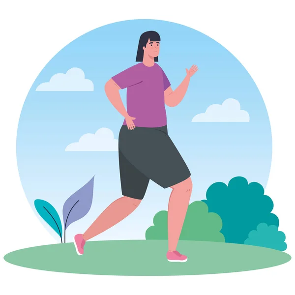 Femme courir en plein air, athlète féminine dans le parc, sur fond blanc — Image vectorielle