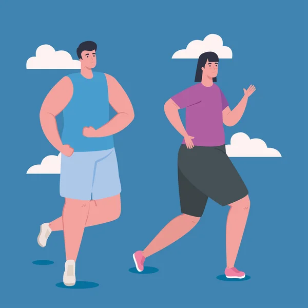 Couple courir, homme et femme dans le jogging de vêtements de sport, athlète couple — Image vectorielle