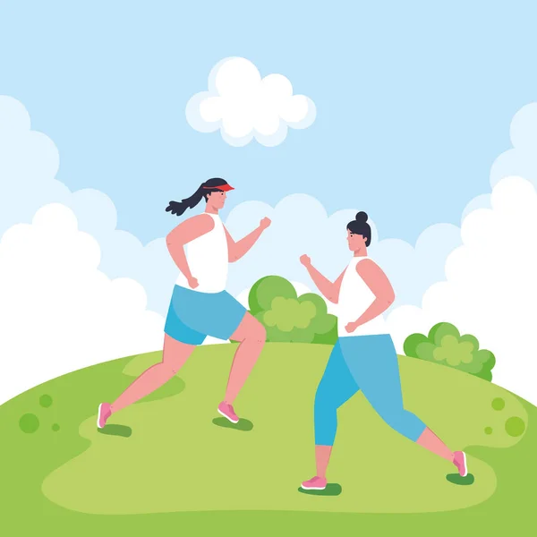 Nők futás szabadban, csoport női sportoló a parkban — Stock Vector