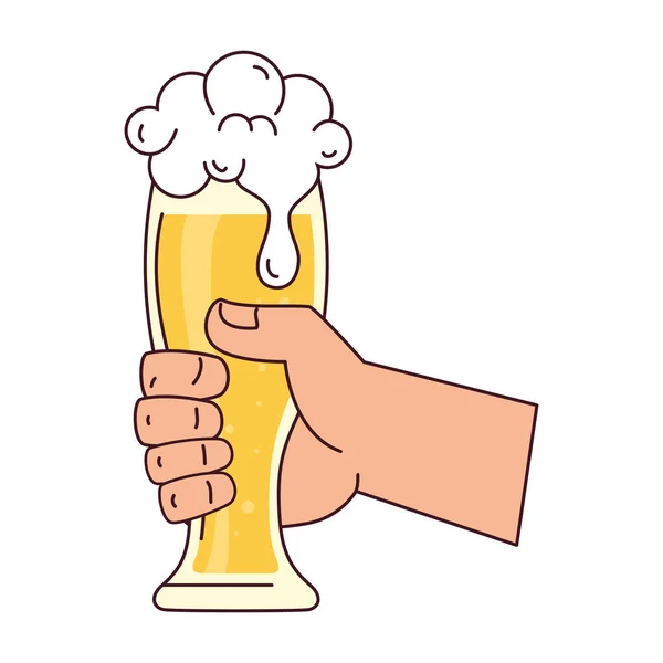 Hand holding a beer glass, on white background — Stock Vector