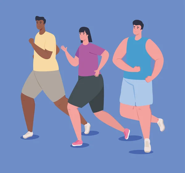 Les gens qui courent, les femmes et les hommes en jogging de vêtements de sport, les gens sportifs — Image vectorielle