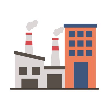 Fabrika binaları ve bacalar düz stil simgeleri