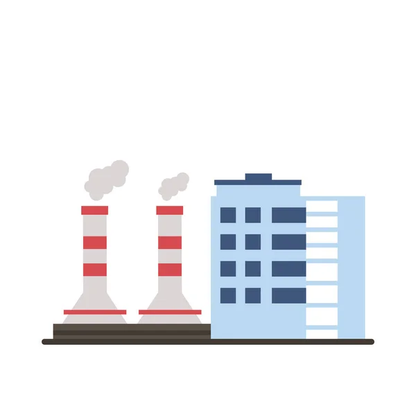 Edificios de fábrica de la industria y chimeneas iconos de estilo plano — Vector de stock