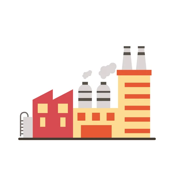 Edificios de fábrica de la industria y chimeneas iconos de estilo plano — Vector de stock