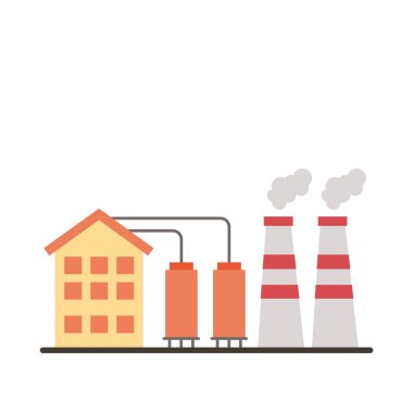 Fabrika binaları ve bacalar düz stil simgeleri