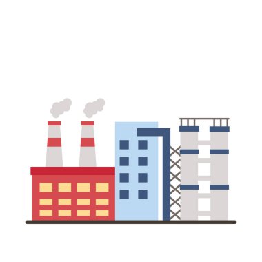 Fabrika binaları ve bacalar düz stil simgeleri