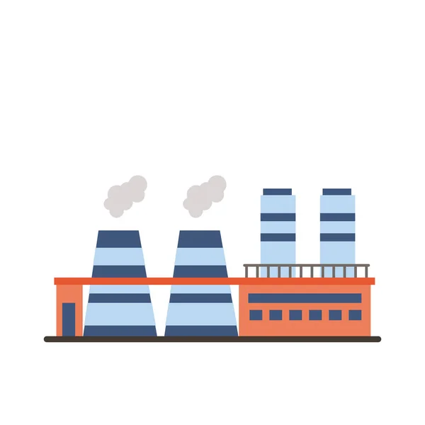 Edificios de fábrica de la industria y chimeneas iconos de estilo plano — Vector de stock