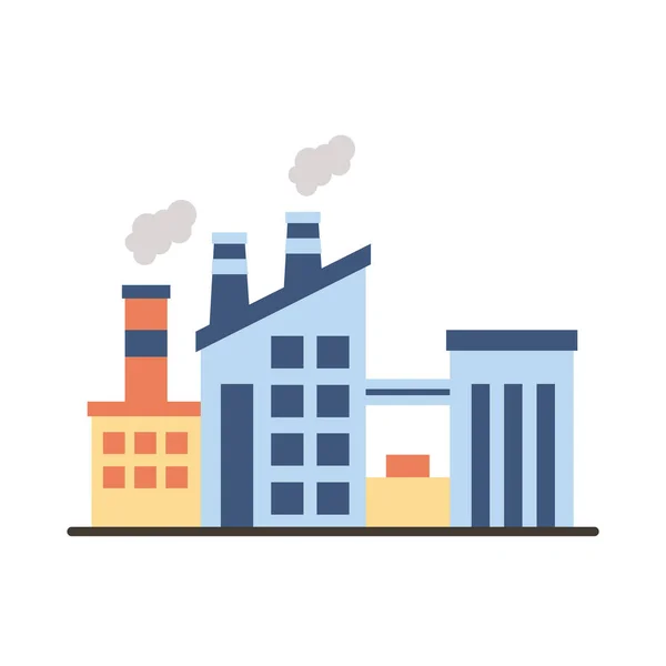 Edificios de fábrica de la industria y chimeneas iconos de estilo plano — Vector de stock