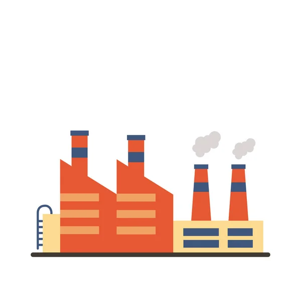 Edificios de fábrica de la industria y chimeneas iconos de estilo plano — Vector de stock