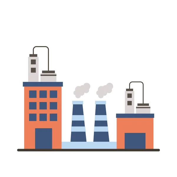 Industriële fabrieksgebouwen en schoorstenen platte stijl iconen — Stockvector