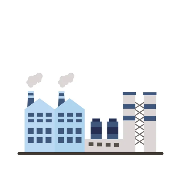 Edificios de fábrica de la industria y chimeneas iconos de estilo plano — Vector de stock