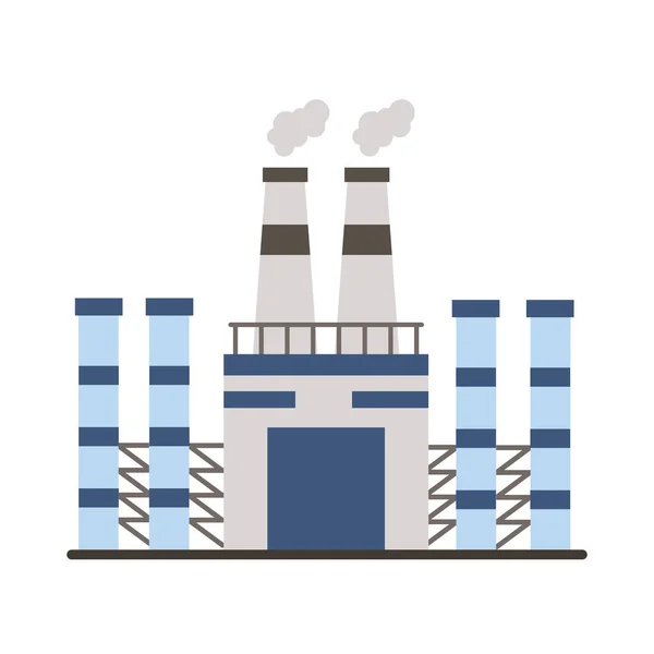 Edificios de fábrica de la industria y chimeneas iconos de estilo plano — Vector de stock