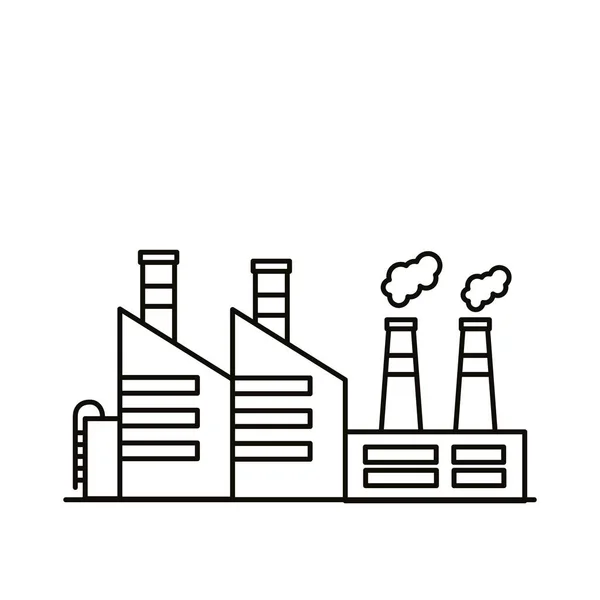 Industry factory buildings and chimneys line style icons — Stock Vector