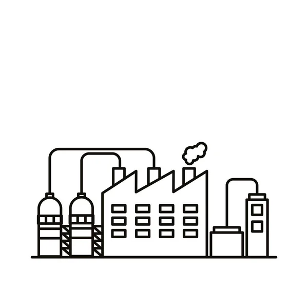 Industry factory buildings and chimneys line style icons — Stock Vector
