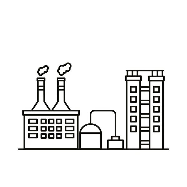 Industrie bâtiments d'usine et cheminées icônes de style ligne — Image vectorielle